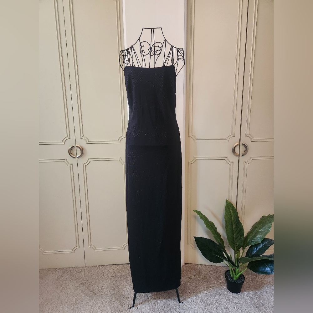Vintage 90s Maria Bonita Black Sparkly Strappy Gown Size Medium, Prom